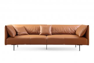 現代輕奢時尚高端別墅家具意式極簡風格客廳橙色真皮三位沙發