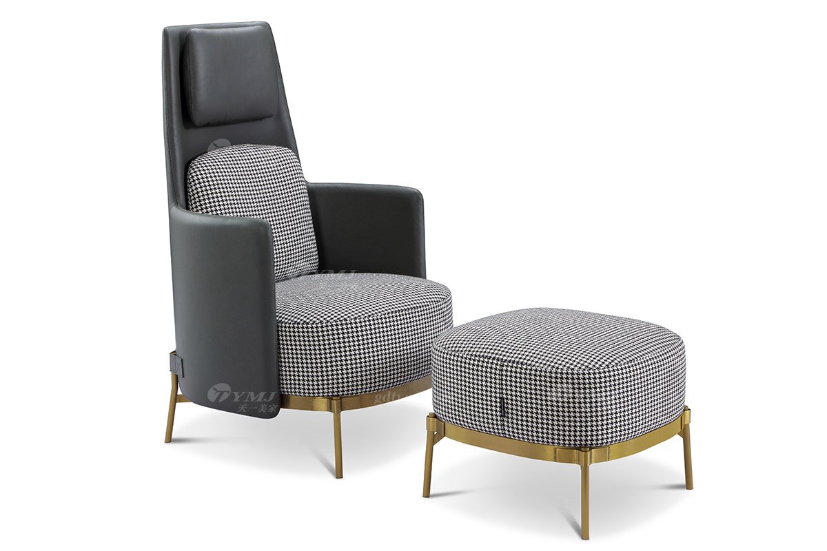 現(xiàn)代輕奢高端別墅家具意式極簡風(fēng)格客廳時(shí)尚千鳥格布藝+金屬休閑椅LC1710-19休閑椅組合