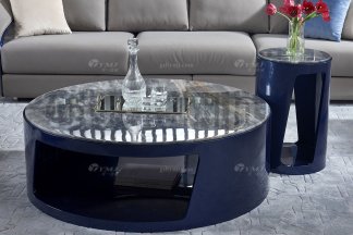 高端別墅豪宅家具星級酒店家具品牌后現代輕奢風格客廳時尚孔雀藍+魚肚灰石面茶幾