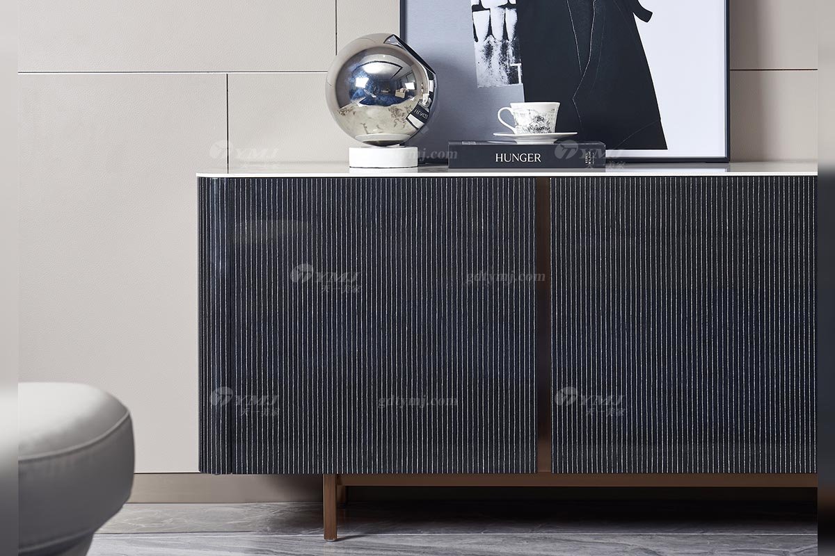 高端別墅豪宅家具星級酒店家具品牌后現(xiàn)代輕奢風格客廳時尚大理石面+黑檀+金屬電視柜TK601-220電視柜1