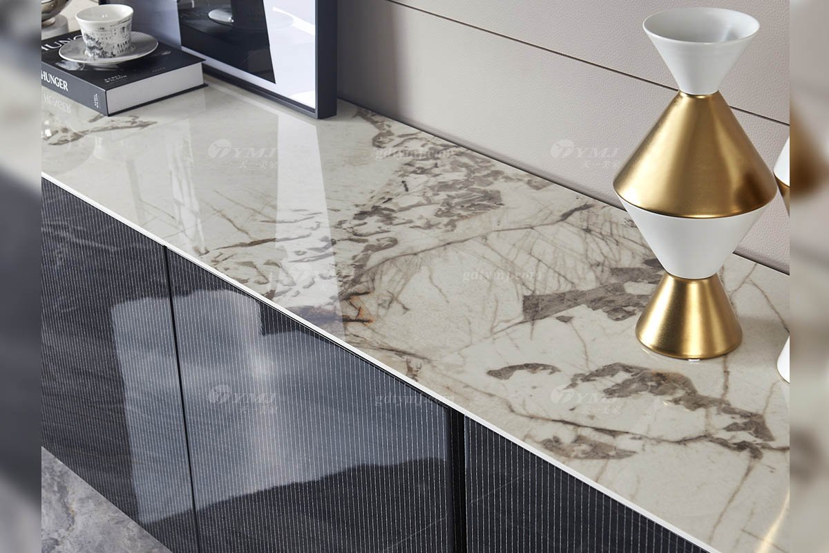 高端別墅豪宅家具星級酒店家具品牌后現(xiàn)代輕奢風格客廳時尚大理石面+黑檀+金屬電視柜TK601-220電視柜2