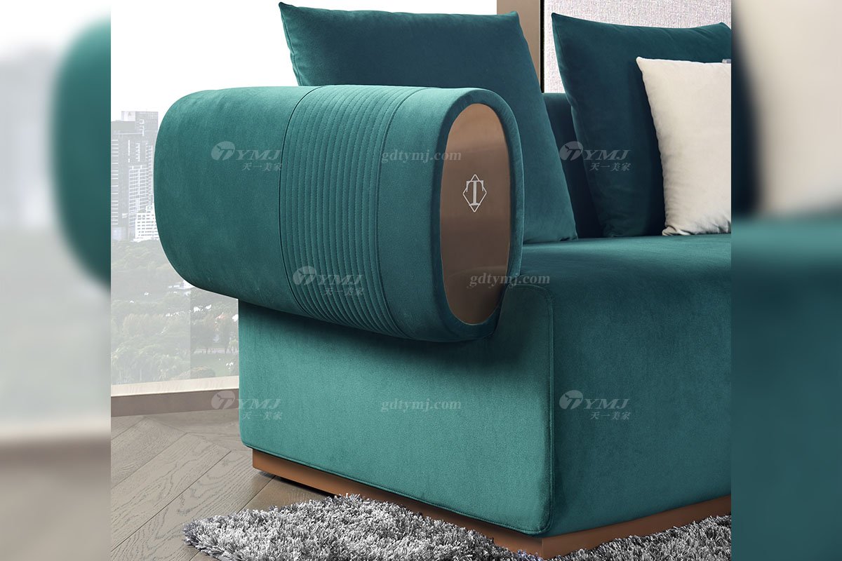 高端別墅豪宅家具星級酒店家具品牌后現代輕奢風格客廳時尚創意綠色皮藝雙人沙發TX003-2兩位沙發細節