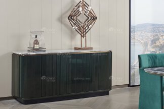 高端會所別墅家具品牌后現代輕奢風格餐廳時尚魚肚灰石面+尼斯莫蘭迪綠餐邊柜