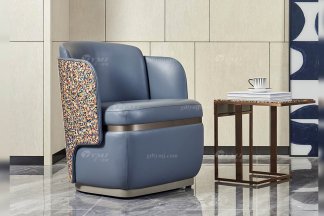高端會所別墅大宅家具品牌后現代輕奢風格客廳時尚七彩真皮休閑椅