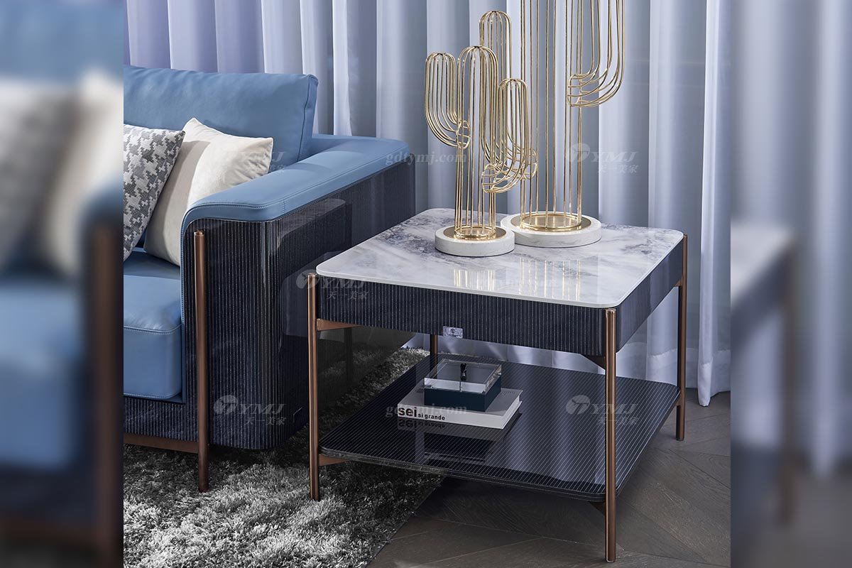 后現代輕奢風格家具高端會所別墅品牌家具時尚客廳大理石面+黑檀角幾