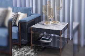 后現代輕奢風格家具高端會所別墅品牌家具時尚客廳大理石面+黑檀角幾