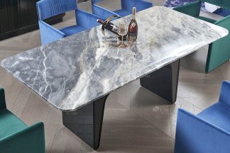 后現代輕奢風格家具高端會所別墅品牌家具時尚餐廳大理石面+尼斯莫蘭迪綠餐桌