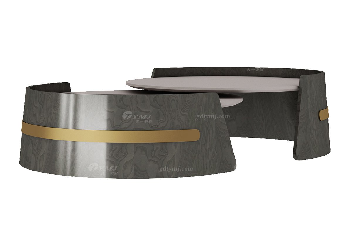 輕奢后現(xiàn)代風(fēng)格家具高端會(huì)所別墅品牌家具時(shí)尚客廳魚肚白灰石面+樹瘤飾面茶幾套幾組合CK167-φ93套幾組合