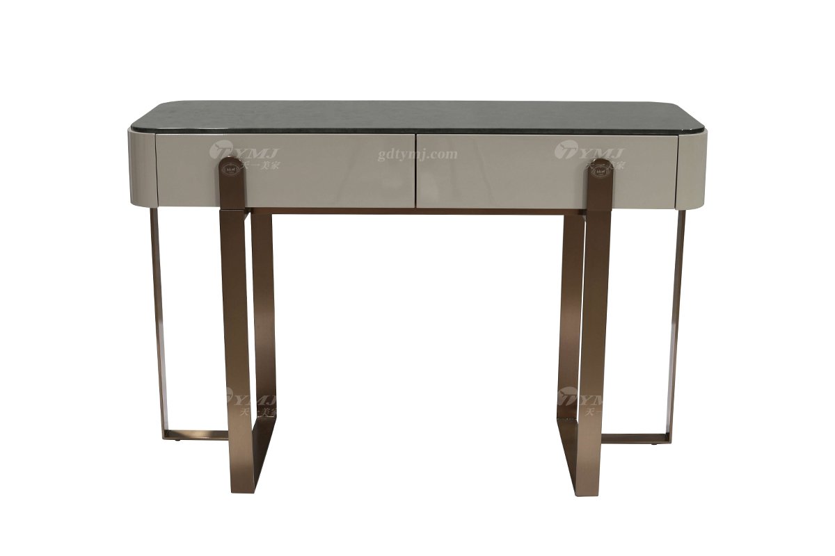 輕奢后現代風格家具高端會所別墅品牌家具時尚臥室樹瘤+玫瑰金屬梳妝臺