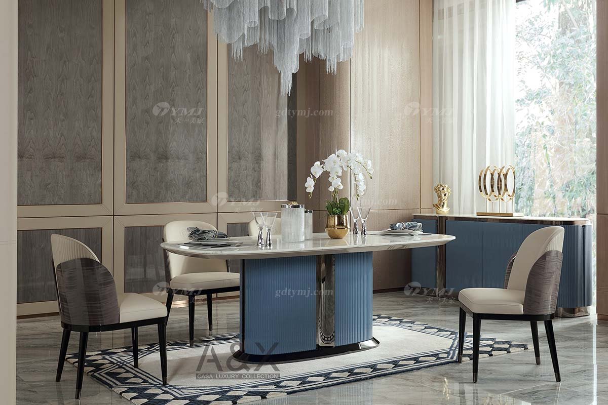 輕奢后現代風格家具高端會所別墅品牌家具時尚餐廳皮藝餐椅CC040B餐椅場景