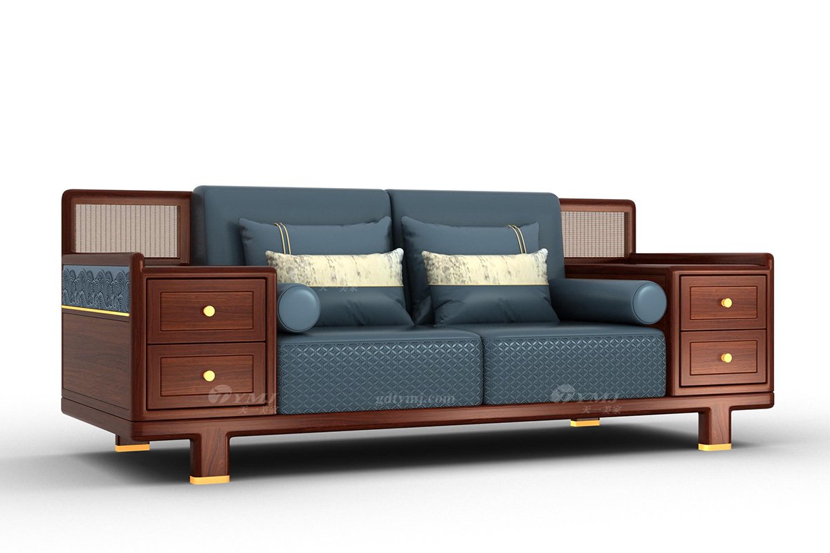 新中式辦公家具風格品牌家具時尚簡約高端進口實木刺猬紫檀二位沙發