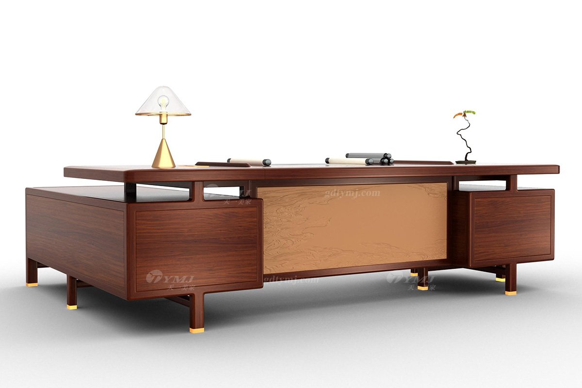 高端新中式辦公家具風(fēng)格品牌家具簡約實木安哥拉紫檀大班臺