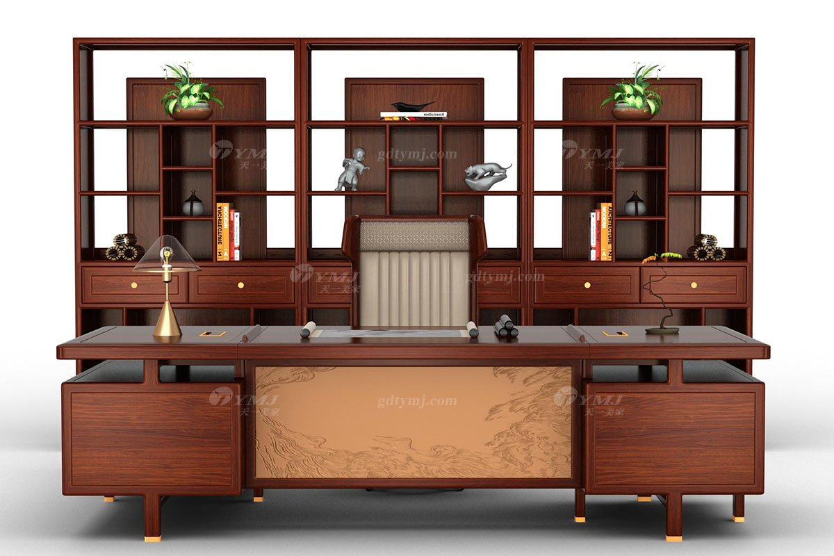 高端新中式辦公家具風格品牌家具簡約大氣實木安哥拉紫檀文件柜水到渠成文件柜組合場景