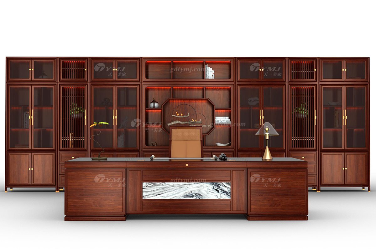 新中式辦公家具風格高端品牌家具簡約大氣實木刺猬紫檀文件柜組合翰林子墨文件柜場景