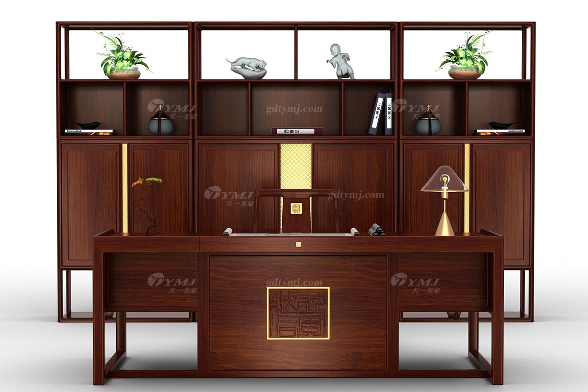 新中式辦公家具風格高端品牌家具簡約大氣實木刺猬紫檀大文件柜悟景文件柜組合場景
