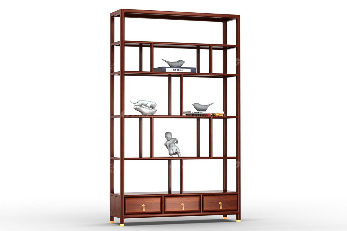 新中式辦公家具風(fēng)格高端品牌家具簡約大氣實木紫檀博古架組合水墨江南博古架中柜