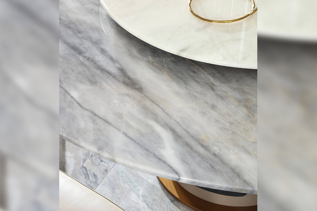 輕奢后現代風格家具高檔會所別墅家具品牌時尚玫瑰金拉絲+大理石餐桌CC866-061餐桌細節