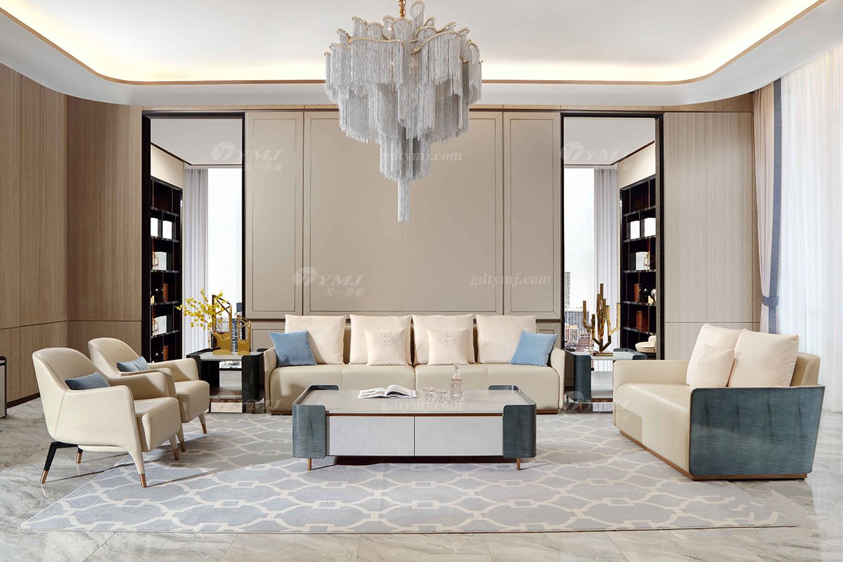 輕奢后現代風格家具高檔會所別墅家具品牌時尚皮布藝+玫瑰金拉絲休閑椅CK040休閑椅場景