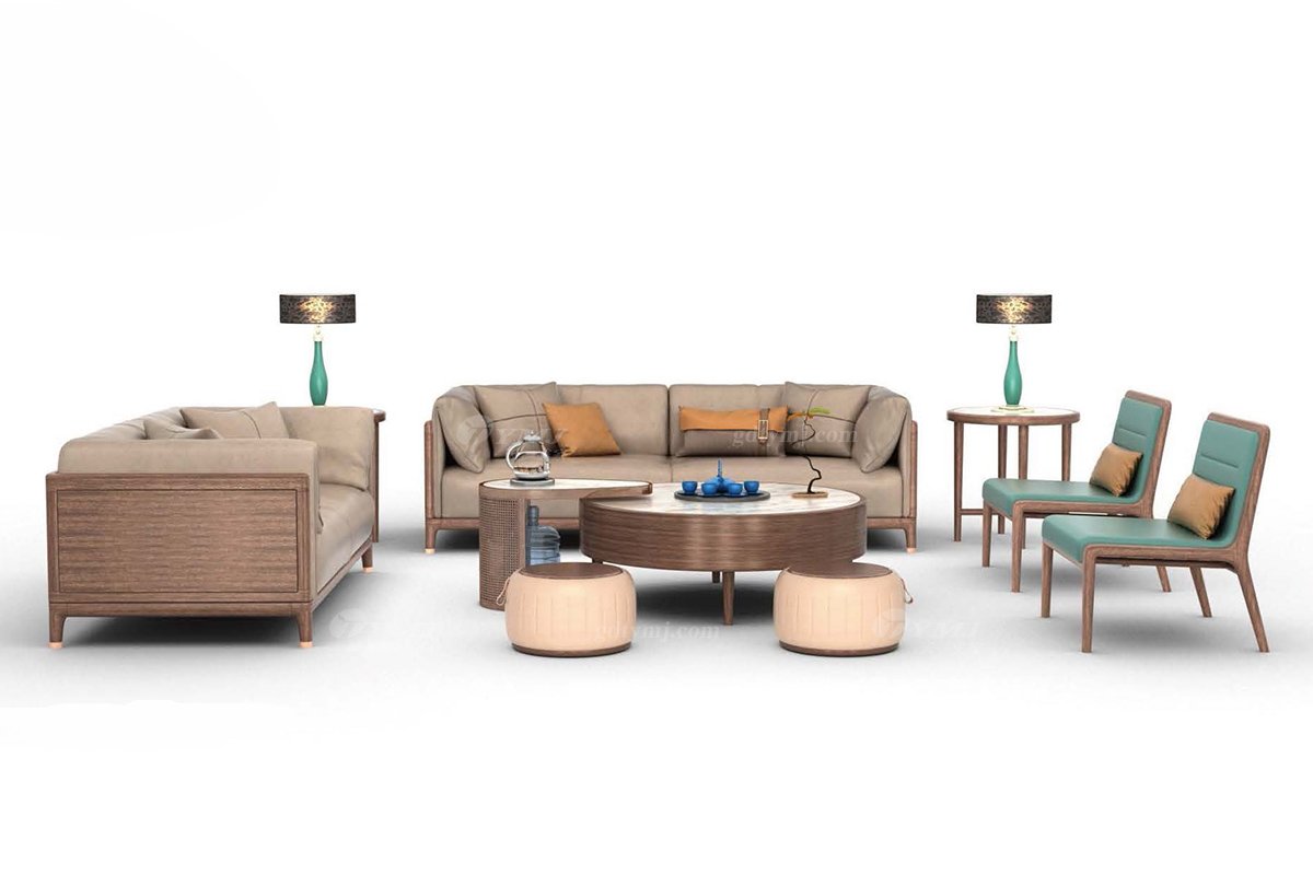 新中式高端別墅家具品牌簡約風格客廳時尚綠色生態皮寬椅休閑椅H-XDKY休閑椅場景