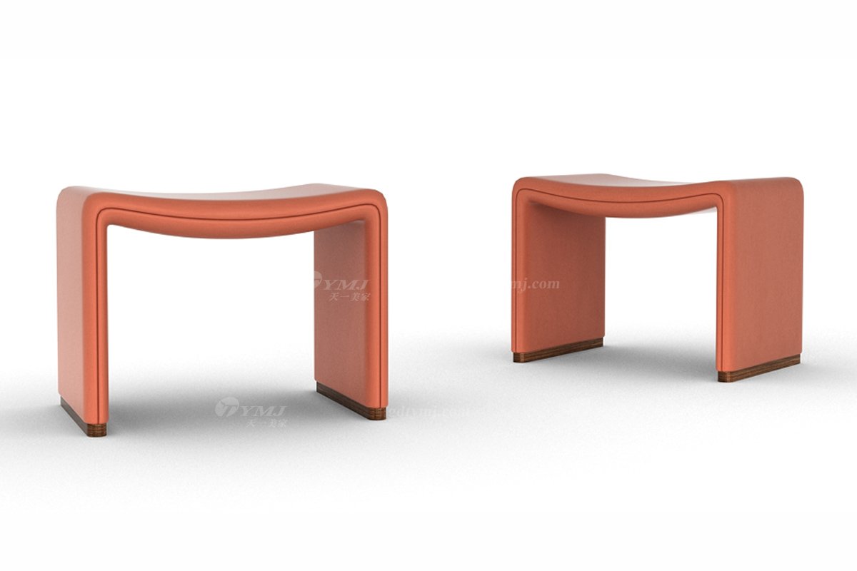 新中式高端會所家具品牌簡約風格客廳時尚橙色皮藝坐墩
