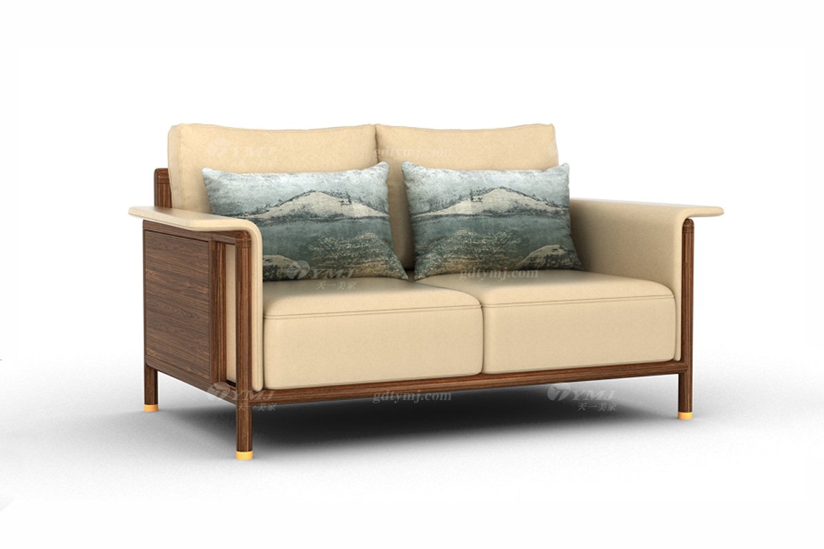 新中式家具風(fēng)格高端別墅家具品牌簡約風(fēng)格客廳極簡實(shí)木+生態(tài)皮藝二位沙發(fā)