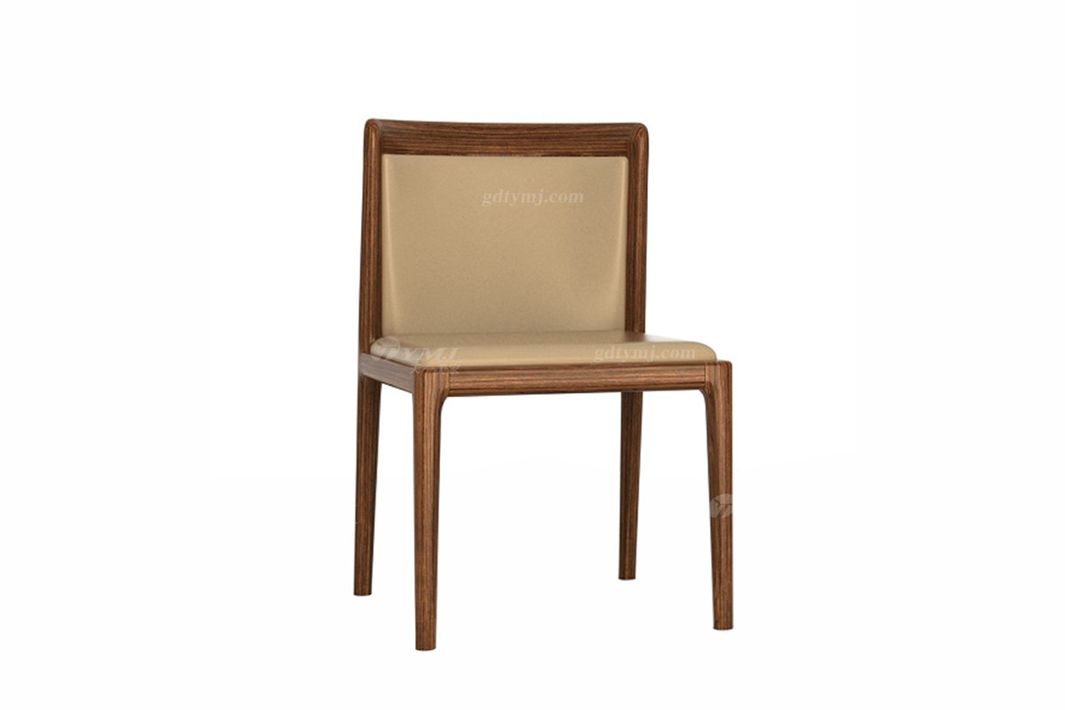 新中式風格家具高端會所家具品牌簡約餐廳家具實木+生態皮藝餐椅H-XLC餐椅