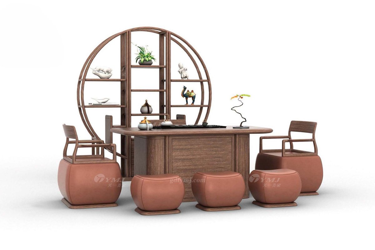 新中式風格家具高端會所家具品牌簡約茶室家具實木大氣博古架H-XYBGJ博古架場景