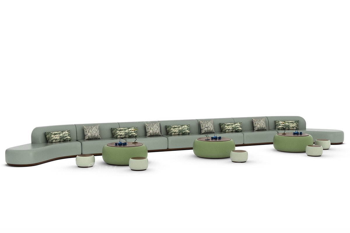 新中式風格家具高端別墅家具品牌簡約大氣時尚客廳家具綠色生態皮藝大圓幾H-XWCJ大圓幾場景