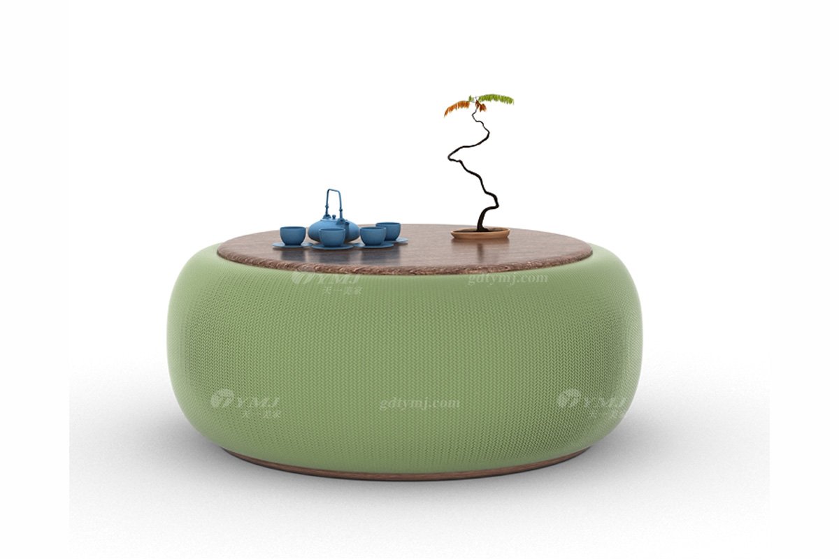 新中式風格家具高端別墅家具品牌簡約大氣時尚客廳家具綠色生態皮藝大圓幾