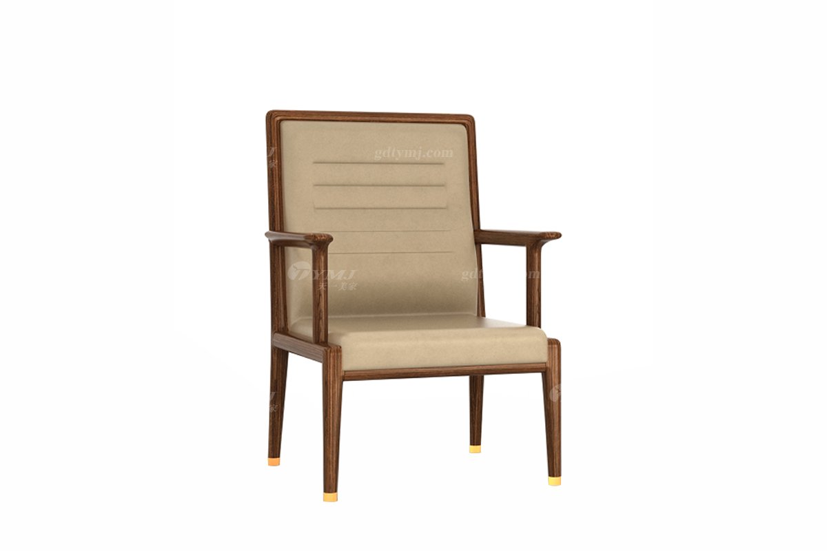 新中式風格家具高端別墅家具品牌簡約大氣時尚茶室家具實木+生態皮藝茶椅