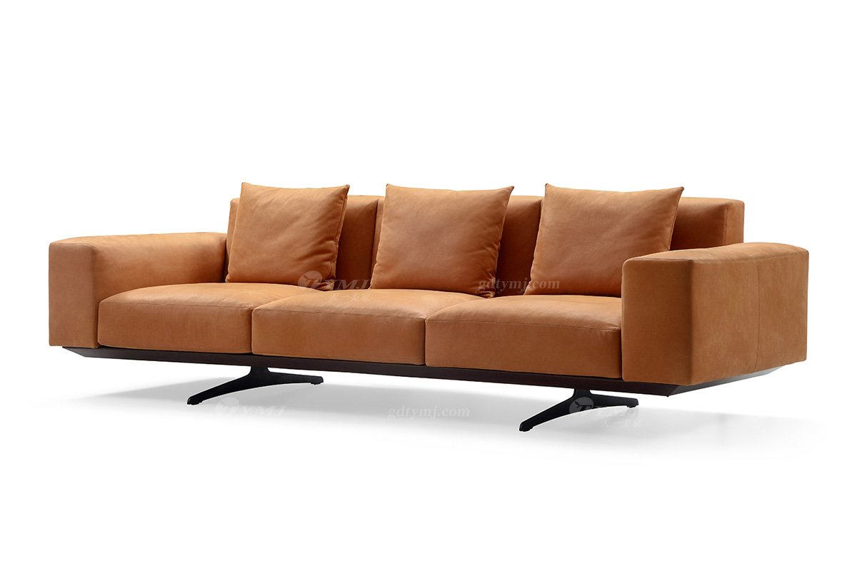極簡風格意式品牌高端別墅會所家具現代簡約設計橙色四位沙發LS1903-46多位沙發
