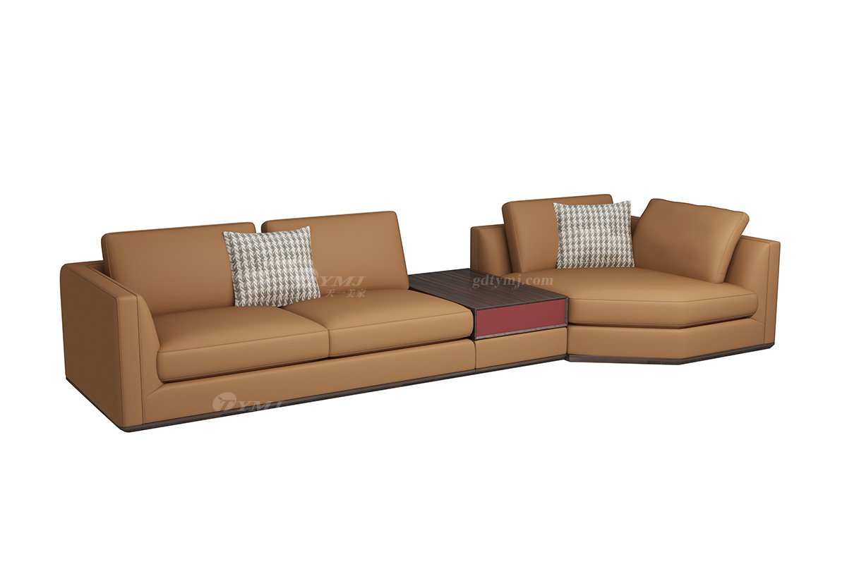 極簡風格家具別墅會所舒適實木進口頭層黃牛皮橙色轉角沙發