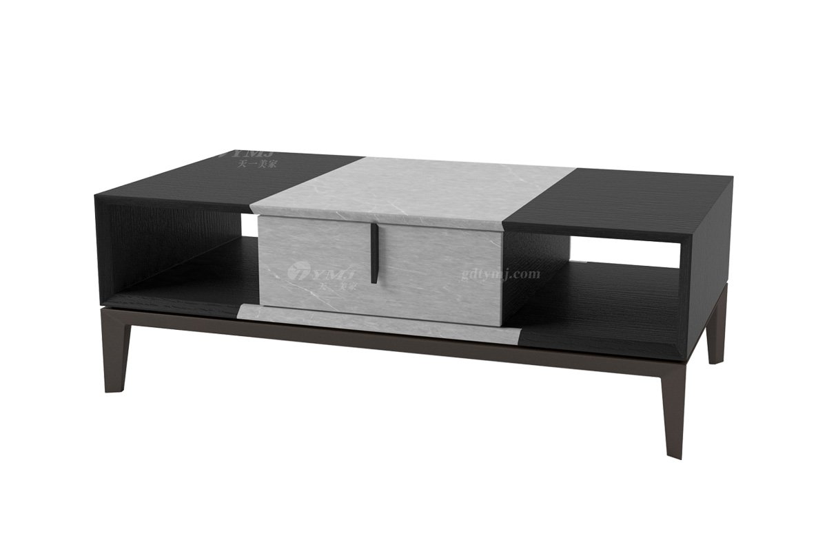 極簡風格家具高級別墅會所家用巖板+煙熏茶幾