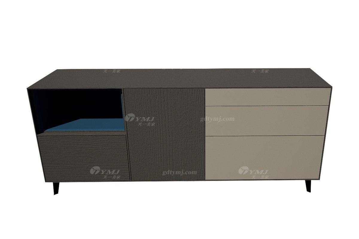 極簡風(fēng)格家具高級別墅會所家用簡約巖板+煙熏+灰色漆餐邊柜