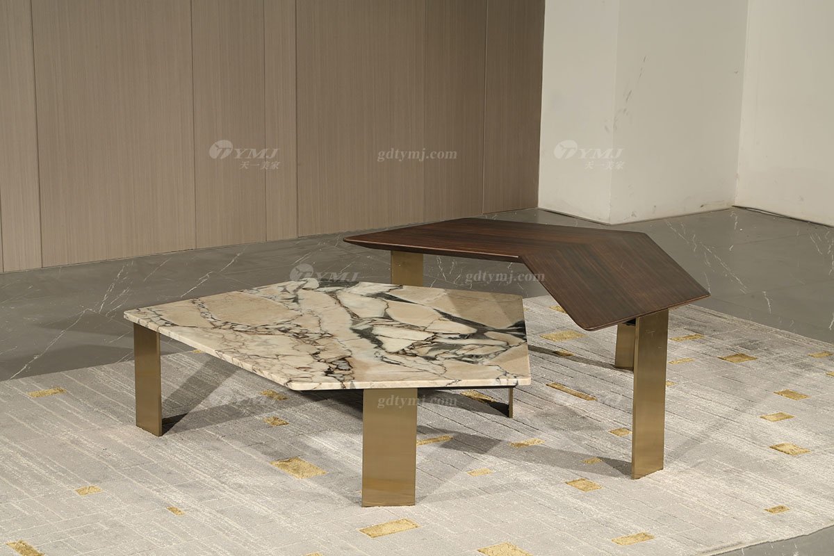 極簡風格家具別墅會所簡約家用創意五金+大理石面茶幾組合C610茶幾+邊幾