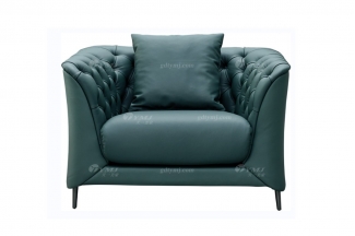 極簡風格家具高端別墅會所大宅簡約實木綠色半皮單位沙發