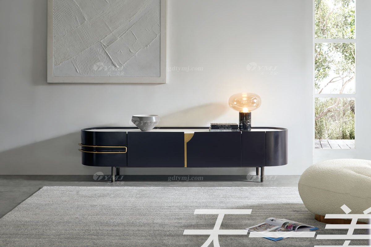 極簡風格家具高端別墅會所大宅簡約E0級環保板黑色電視柜WD601電視柜場景