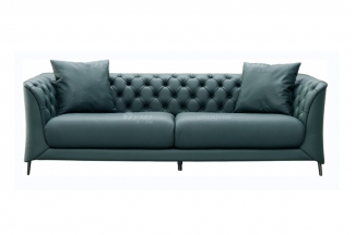 極簡風格家具高端別墅會所大宅簡約實木綠色半皮扶手三人位沙發