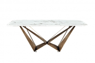 極簡風(fēng)格家具高端別墅會所大宅簡約不銹鋼五金+進口巖板長餐桌