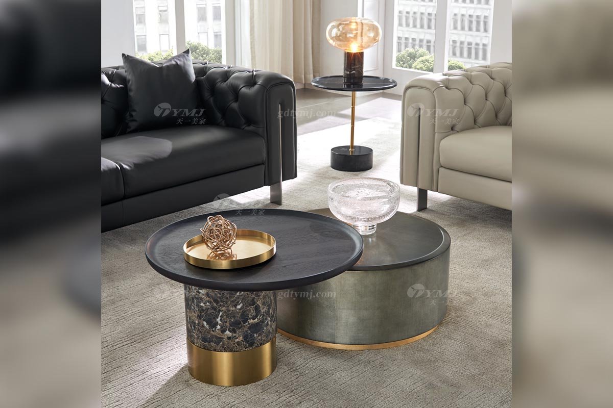 極簡風(fēng)格家具高端別墅會(huì)所大宅時(shí)尚拉絲不銹鋼底+E1級環(huán)保板茶幾組合WD605茶幾組合