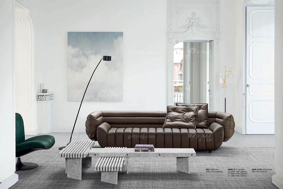 極簡風格家具高端別墅會所大宅時尚創意實木棕色超纖扶手四位沙發S323四位沙發