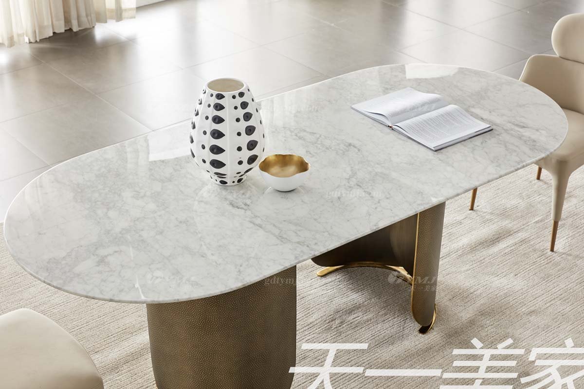 極簡(jiǎn)風(fēng)格家具高端別墅會(huì)所大宅簡(jiǎn)約天然大理石+不銹鋼青古銅長(zhǎng)餐桌WD608餐桌