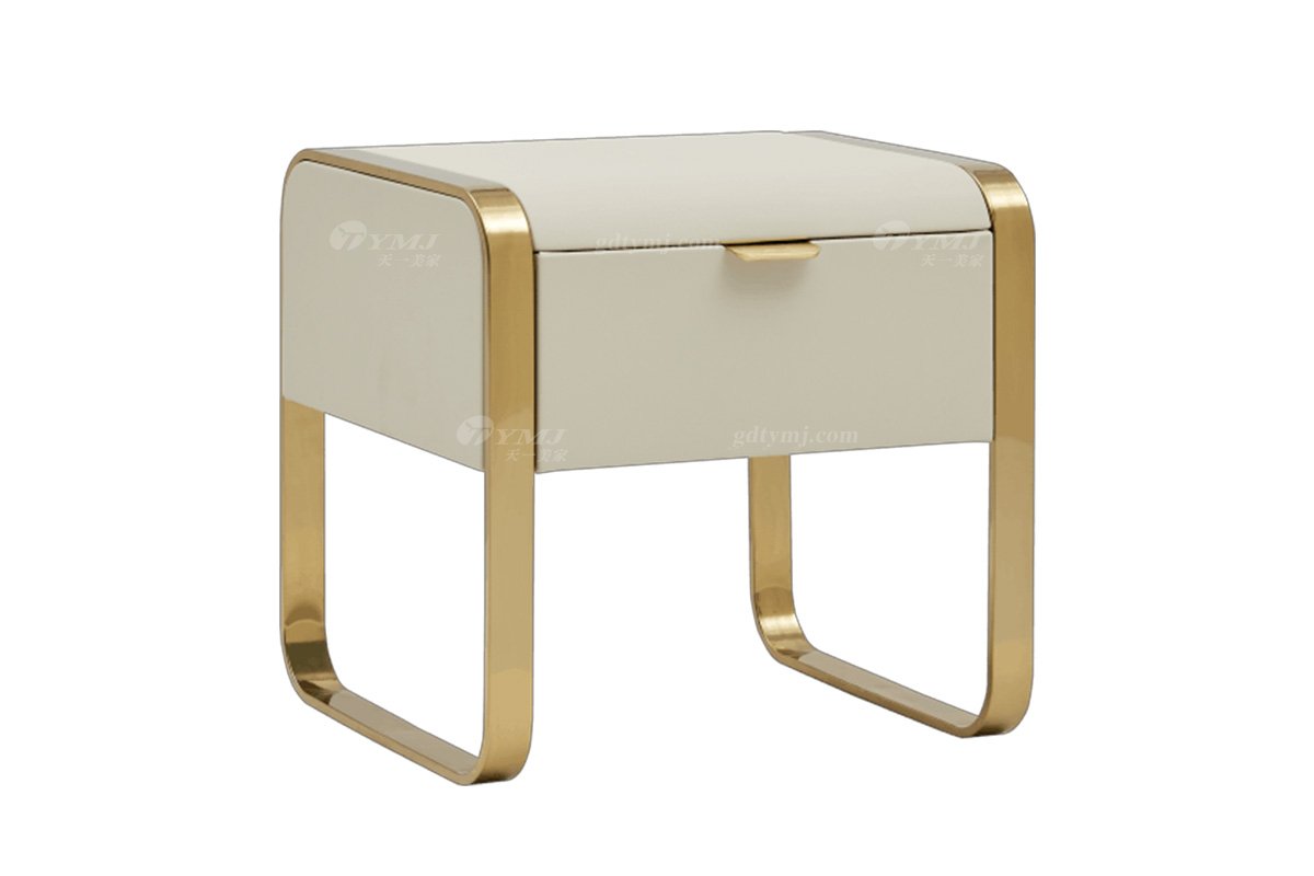 極簡風格家具高端別墅會所大宅時尚超纖皮藝+不銹鋼白色床頭柜