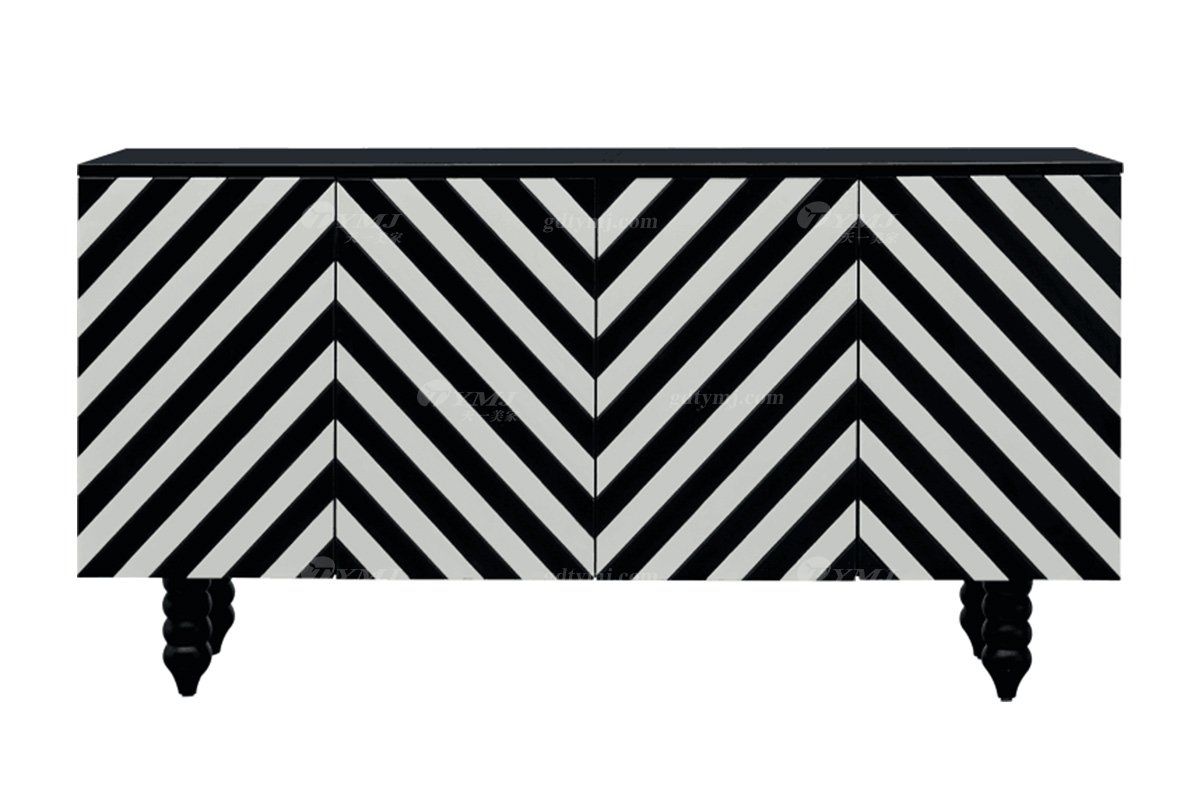 極簡風格家具高端別墅會所大宅時尚E0級環保黑白相間紋餐邊柜