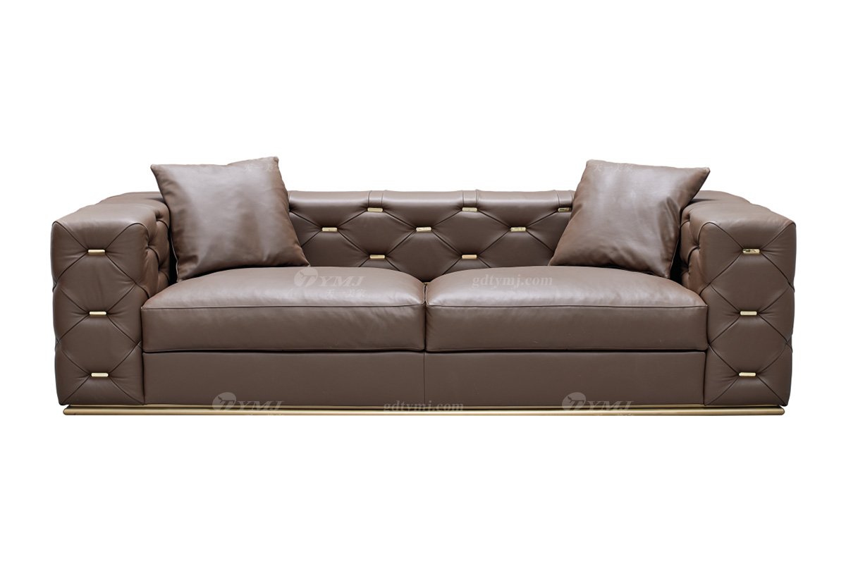 極簡風格家具高端別墅會所大宅舒適簡約進口實木半皮軟包棕色四位沙發(fā)