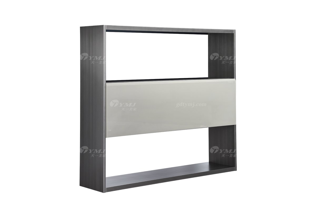 意式極簡(jiǎn)風(fēng)格家具時(shí)尚創(chuàng)意莫蘭迪灰亮光+槍黑金書(shū)架置物架