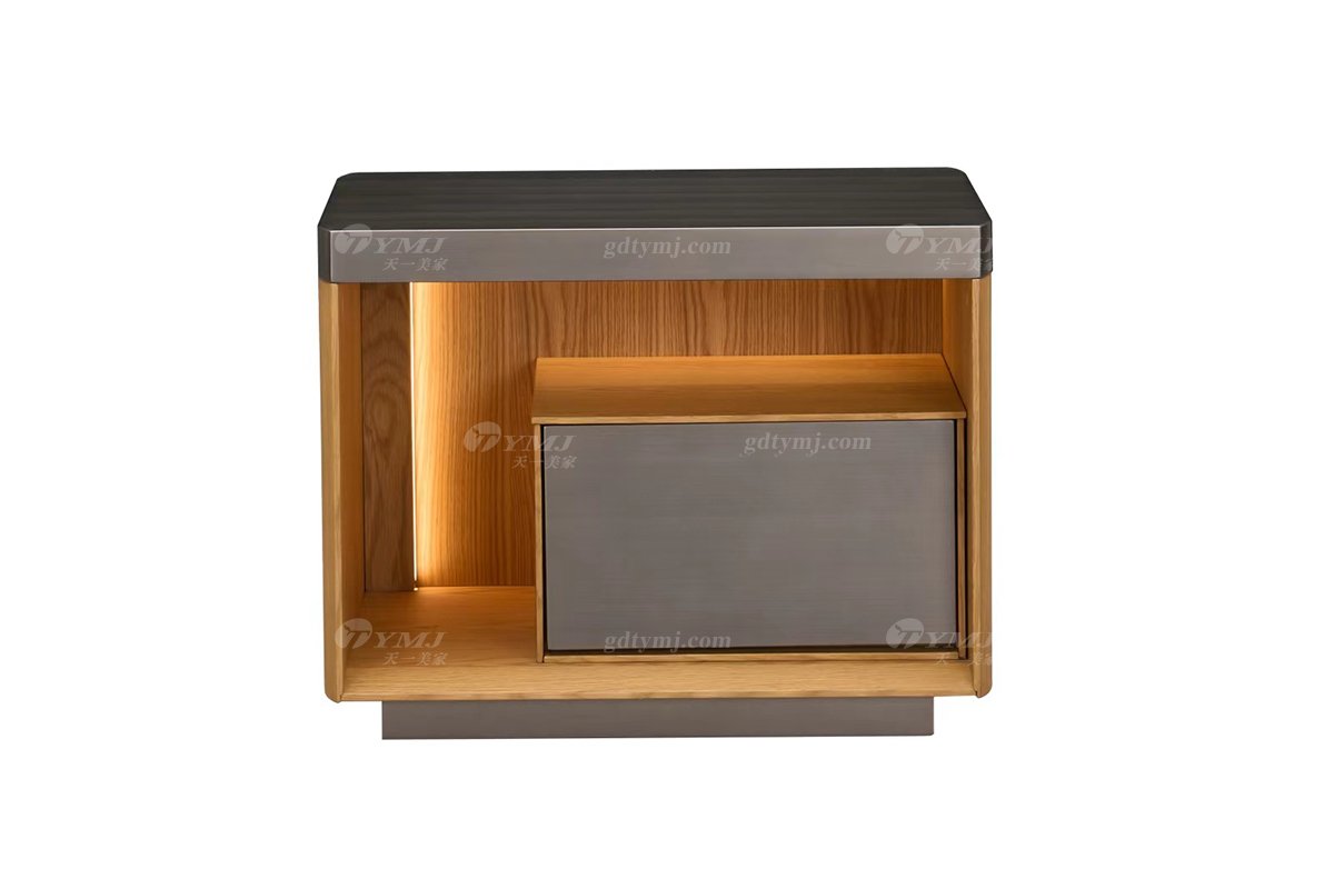 時(shí)尚高端現(xiàn)代簡約家具別墅家用奢華槍黑拉絲金屬床頭柜