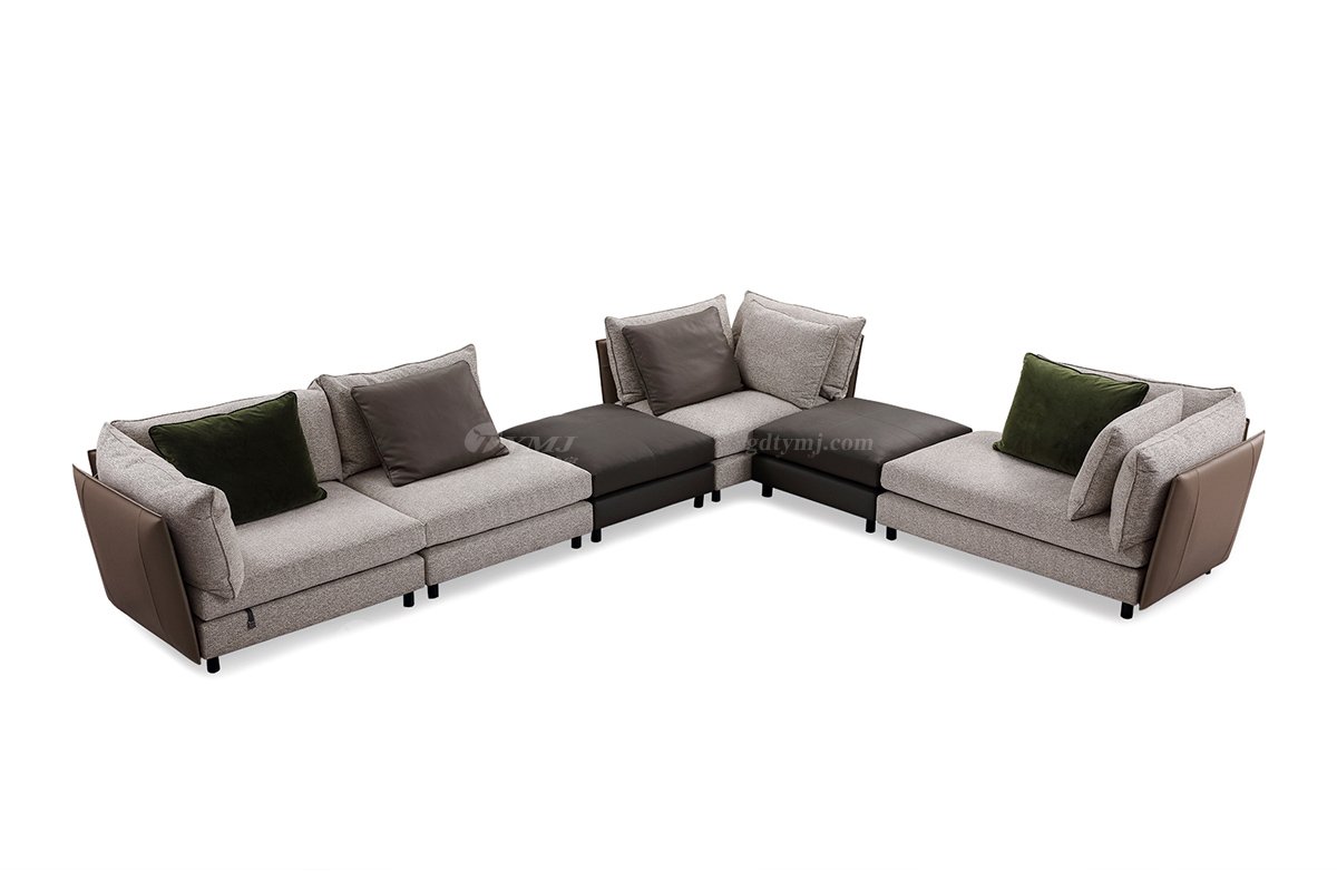 時(shí)尚高端現(xiàn)代極簡家具別墅大宅家用真皮布藝結(jié)合組合沙發(fā)F9535轉(zhuǎn)角沙發(fā)