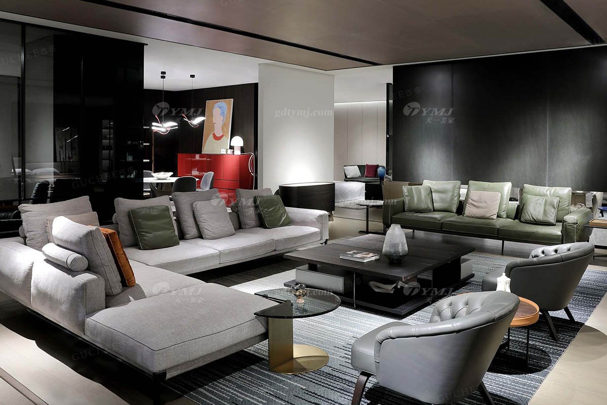 時尚高端現代極簡家具別墅大宅家用皮藝四位沙發四位沙發