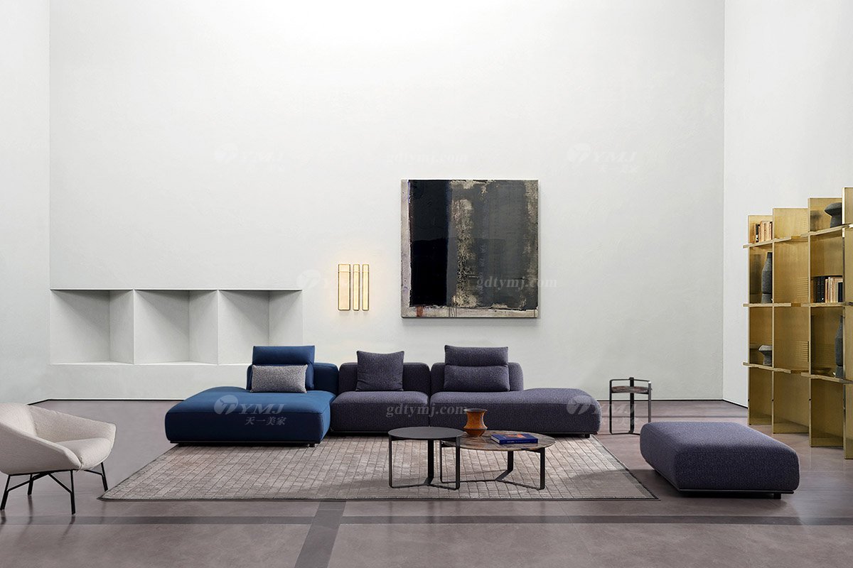 時尚高端現代極簡家具別墅大宅家用舒適皮布藝組合沙發F9570C組合沙發場景